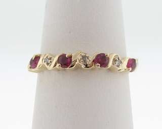 Estate Natural Ruby Diamonds 14k Gold Stackable Band  