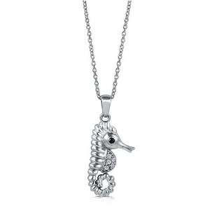   Sterling Silver Necklace Cubic Zirconia CZ Seahorse Pendant Jewelry