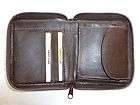 Mens Brown Genuine Leather Full Zippered Bifold Wallet, Billfold, 4 