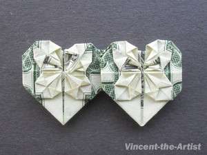 Dollar Money Origami 2 HEART Great Oragami Gift Idea $  