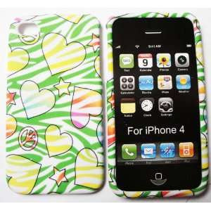  Iphone 4 Zebra Green Love Peace Star Design Rubberized 