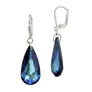   Silver Blue Swarovski Elements Teardrop Lever Back Earrings Jewelry