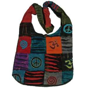 Hobo Hippie Ripped Razor Cut Stone Wash Peace Sign Shoulder Sling 