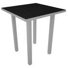 36 square bar height table in black aluminum frame teak