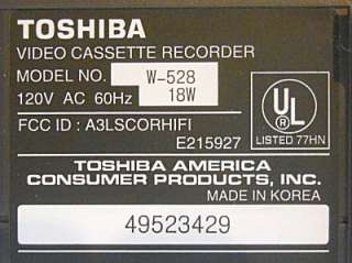 TOSHIBA W 528 4 HEAD HI FI STEREO VHS VCR, VIDEO CASSETTE PLAYER 