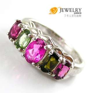   5ct Genuine Multicolor Tourmaline Ring 925 Sterling Silver Size 5 6 7