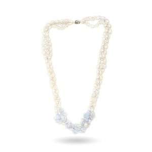  Blue Winter Crystal and White Pearl Necklace: Jewelry