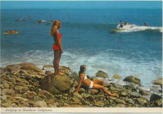 Surfing In Southern California Malibu Postcard.Continental size card 