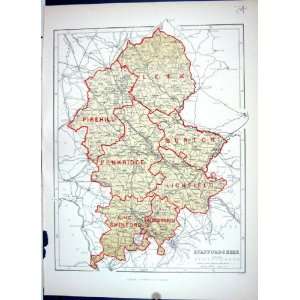   Antique Map 1886 Staffordshire Leek Burton Penkridge Stafford England