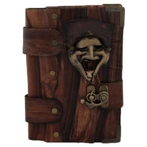  Smiling Old Man Face on a Red Handmade Leather Bound 