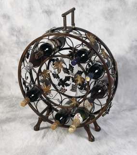 ROUND METAL WINE RACK WITH GRAPE CLUSTERS  