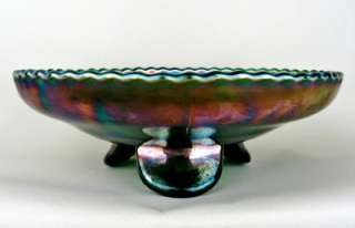   & HOLLY by FENTON ~ GREEN CARNIVAL GLASS ICE CREAM SHAPE FOOTED BOWL