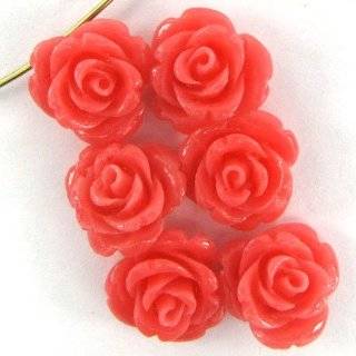 14mm coral carved rose flower pendant bead pink