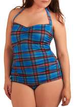 Esther Williams Bathing Beauty One Piece in Royal Plaid   Plus Size 