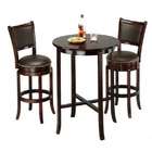   finish wood bar table set with swivel stools and leather seats