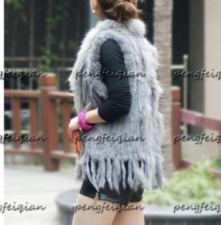 fashion Knit farms Rex rabbit fur vest/gilet/waistcoat natural gray 