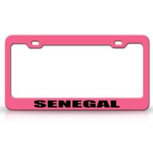 SENEGAL Country Steel Auto License Plate Frame Tag Holder, Pink/Black