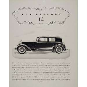 1932 Ad Lincoln V12 Two Window Town Sedan Luxury Car   Original Print 
