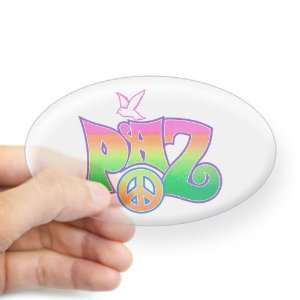   (Oval) Paz Spanish Peace with Dove and Peace Symbol 