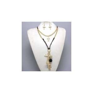  Womens Jewelry, Gold Cross Necklace on Cord, Dark Brown Jewelry