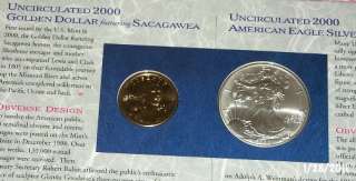 2000 US Millennium Coin And Currency Set, SILVER Eagle, 2000 $ Bill 