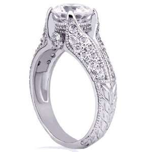  Round Diamond Vintage Style Engagement Ring Pave Setting 14K SI2 G GIA