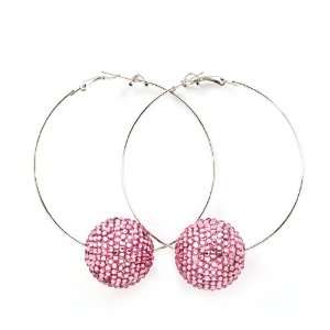  Large Basketball Wives Pink Fireball Sparkle Bead Hoop 