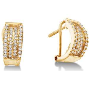  14K Yellow Gold Pave Set Round Diamond Hoop Earrings   (1 