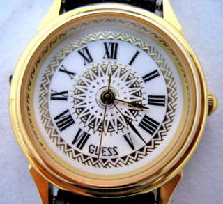 GUESS GOLD Tone ROMAN Numbers LEATHER Wristwatch WATCH  