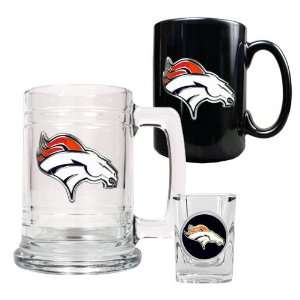 Denver Broncos Nfl 15Oz Tankard 15Oz Ceramic Mug & 2Oz Shot Glass Set 