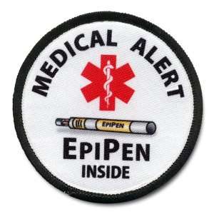  EPIPEN INSIDE Medical Alert Symbol 4 inch Black Rim Sew on 