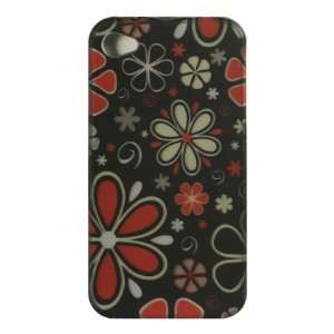   BLACK W/ RED FLOWER POWER for the Apple Iphone 4/4S 