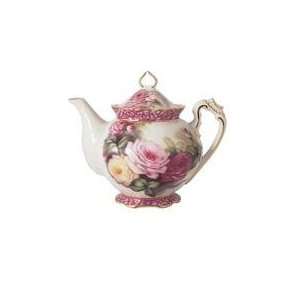   Summer Rose Purple Marble Teapot, Hand Decorated 