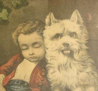 Currier and Ives Colored Lithograph THE WATCHERS Sleeping Boy and 