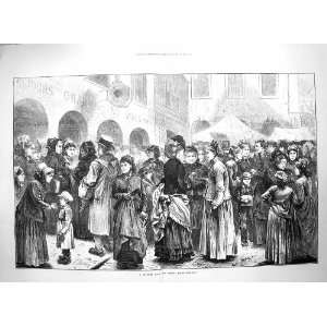 1872 Statute Fair Hiring Farm Servants Market Old Print  
