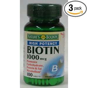  Natures Bounty High Potency Biotin 1000 Mcg, 100 Tablets 
