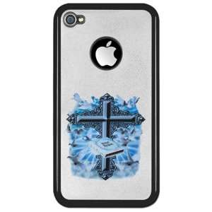  iPhone 4 or 4S Clear Case Black Holy Cross Doves And Bible 