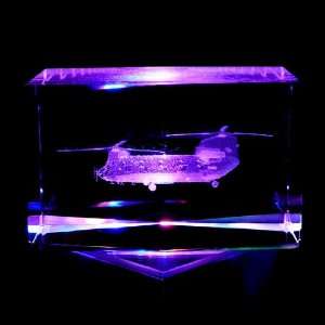 Chinook Helicopter 3D Laser Etched Crystal includes Two Separate LEDs 