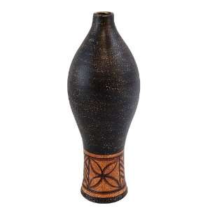   And Ochre Terracotta Hurricane Vase With Tribal Band