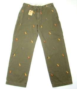   Polo Ralph Lauren Olive Fishing Lure Embroidered Pants 33 x 30  