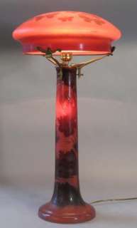 Antique Emile Galle Cameo Art Glass Mushroom Lamp c. 1920 Art Nouveau 