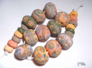 HELIOS Lampwork Beads Handmade Melon Olive Coral Purple Ancient Look 
