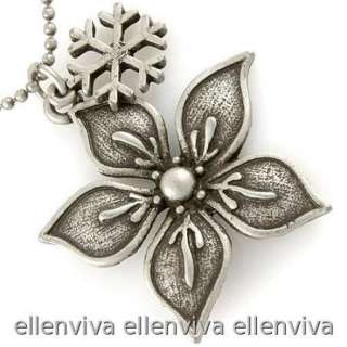 Poinsettia Winter Snowflake Christmas Xmas Necklace Vintage Silver 