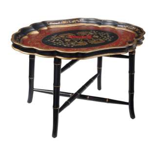 HANDPAINTED BLACK Asian FAUX BAMBOO TRAY Accent TABLE  