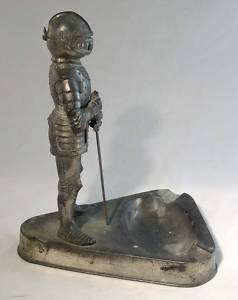 Vintage Cast Metal Armored Soldier with Sword Ashtray  