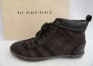 BN Mens Burberry Black Brown Leather Canvas Checked Ankle Boots 