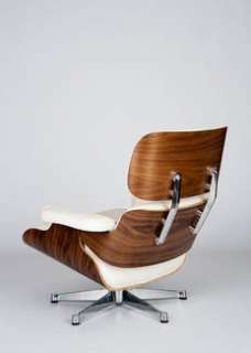 Eames Lounge Chair nachbau Replica,Walnuß Anilin Leder Weiss in 