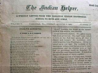 Rare 1890 Native American Indian published newspaper CARLISLE PA  121 