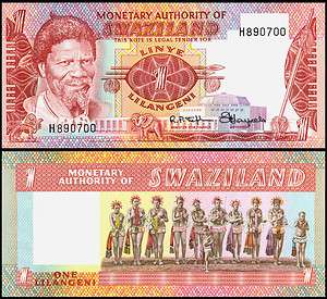 Swaziland P 1 1 Lilangeni Year ND 1974 Unc. Banknote  