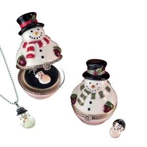 Snowman Trinket Box Necklace or Pin  